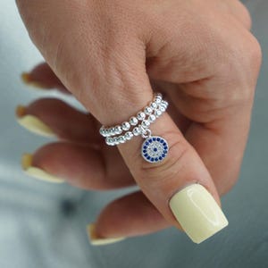 Bague à breloques extensible mauvais œil en cz en 925 sterling, mauvais œil, bagues en argent, bagues superposées