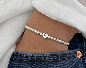 Bracelet initiale coeur en argent sterling 925, bracelet extensible en argent sterling, bracelet initiale, bracelets superposés