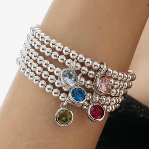 925 Sterling Silver CZ Birthstone Bracelets, Sterling Silver Stretch Bracelet, Birthstone Bracelet, Stacked Bracelets