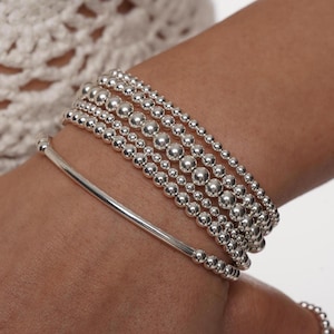 925 Sterling Silver Tube Bracelet, Sterling Silver Stretch Bracelet, Silver Bracelet, Bracelet, Bracelets, Stacked Bracelets