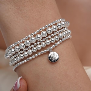 925 Sterling Silver Evil Eye Bracelet, Evil Eye Bracelet, Stacked Bracelets, Evil Eye