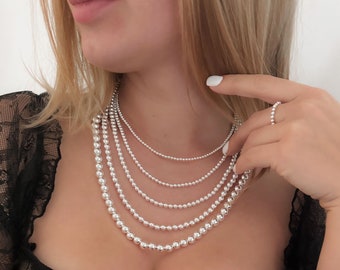 925 Sterling Silver Necklaces with Lobster Clasp, Beaded Necklace, (3mm, 4mm, 5mm, 6mm & 8mm) Sterling Silver Necklace, Necklaces