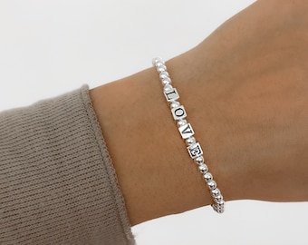 925 Sterling Silver Square Initial Bracelet, Sterling Silver