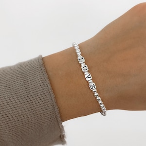Bracelet initial carré en argent sterling 925, bracelet extensible en argent sterling, bracelet initial, bracelets superposés