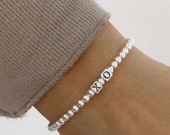 925 Sterling Silver Square Initial Bracelet, Sterling Silver