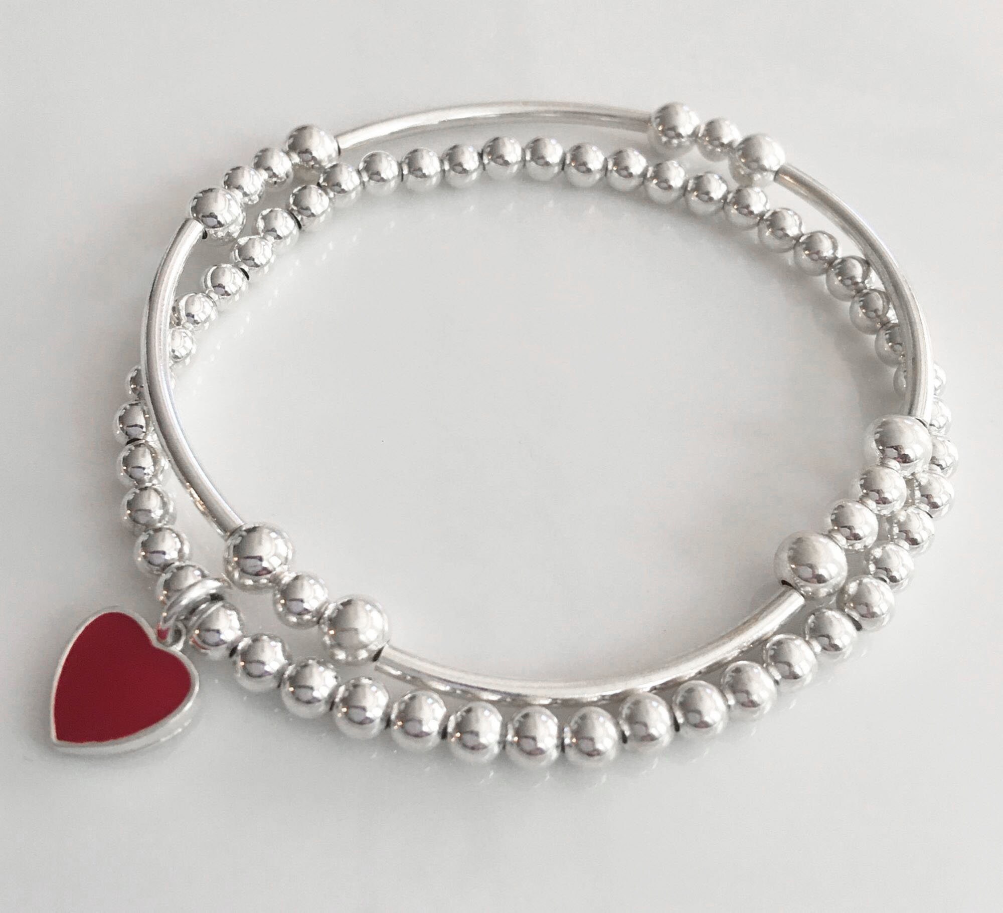 925 Sterling Silver Heart Charm Bracelet Red Heart Charm Etsy