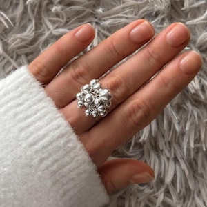 925 Sterling Silver Mixed Bead Charm Ring, Adjustable Ring, Women's Rings, Charm Rings