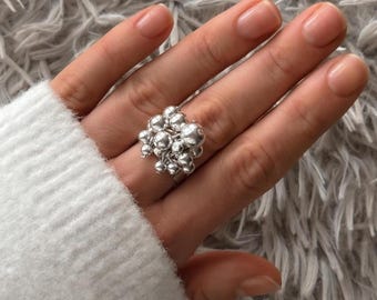 Anillo ajustable con dije de cuentas mixtas de plata de ley 925, anillos para mujer, anillos con dijes