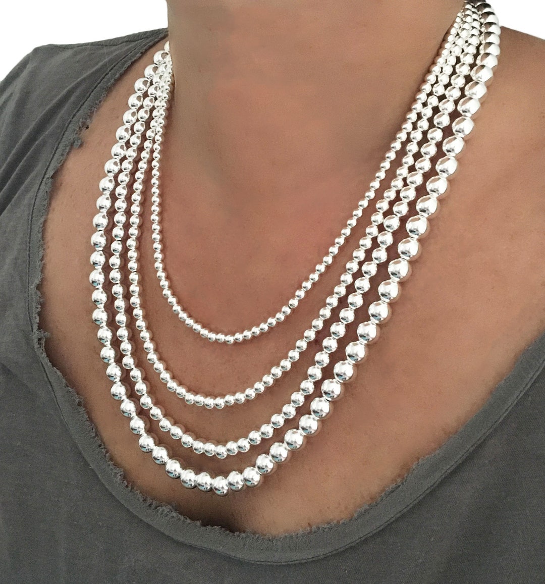 925 Sterling Silver Stretch Necklaces, 4mm, 5mm, 6mm & 8mm Sterling