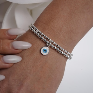 925 Sterling Silver Bracelet, Evil Eye Charm, Evil Eye Bracelet, Stacked Bracelets, Evil Eye