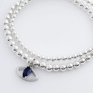 925 Sterling Silver Blue CZ Evil Eye Bracelet, Evil Eye Bracelet, Stacked Bracelets, Evil Eye