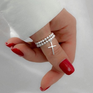 Anillo de cruz elástica de plata de ley 925, anillo de cruz, anillos apilados, anillos para mujer, anillos con dijes