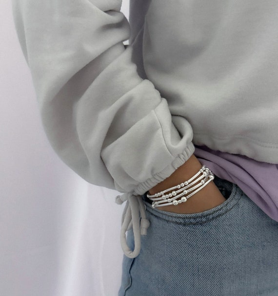 925 Sterling Silver Tube Bracelet, Sterling Silver Stretch 925 Sterling Silver Tube Bracelet, Sterling Silver Stretch