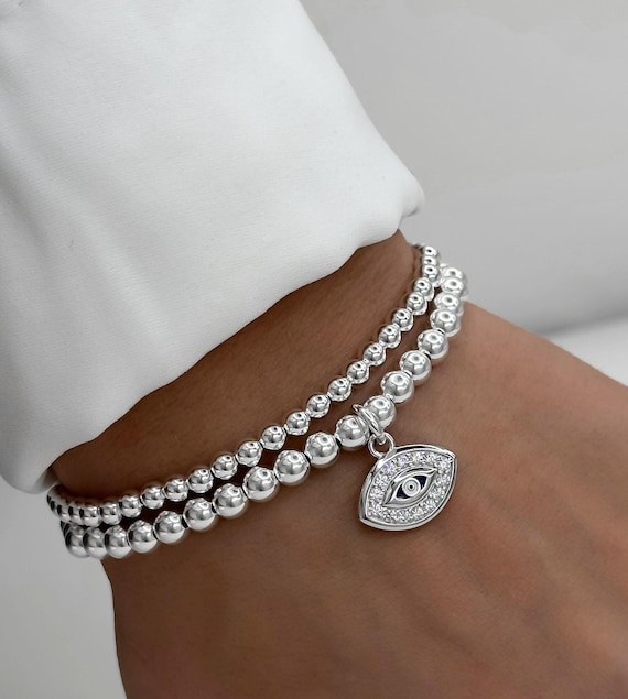 Bracciale COAI In Argento 925 Con Charm Occhio Turco E Pietre Naturali - Portafortuna Regolabile (16+3 Cm) - 3
