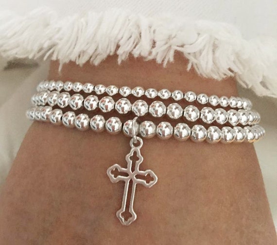 925 Sterling Silver Cross Charm Bracelet Religious Sterling