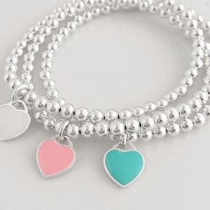 925 Sterling Silver Stretch Heart Charm Bracelets, Charm Bracelet, Hearts,Stacked Bracelets