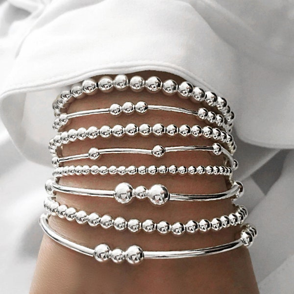 925 Sterling Silver Tube Bracelet, Sterling Silver Stretch Bracelet, Silver Bracelet, Bracelet, Bracelets, Stacked Bracelets
