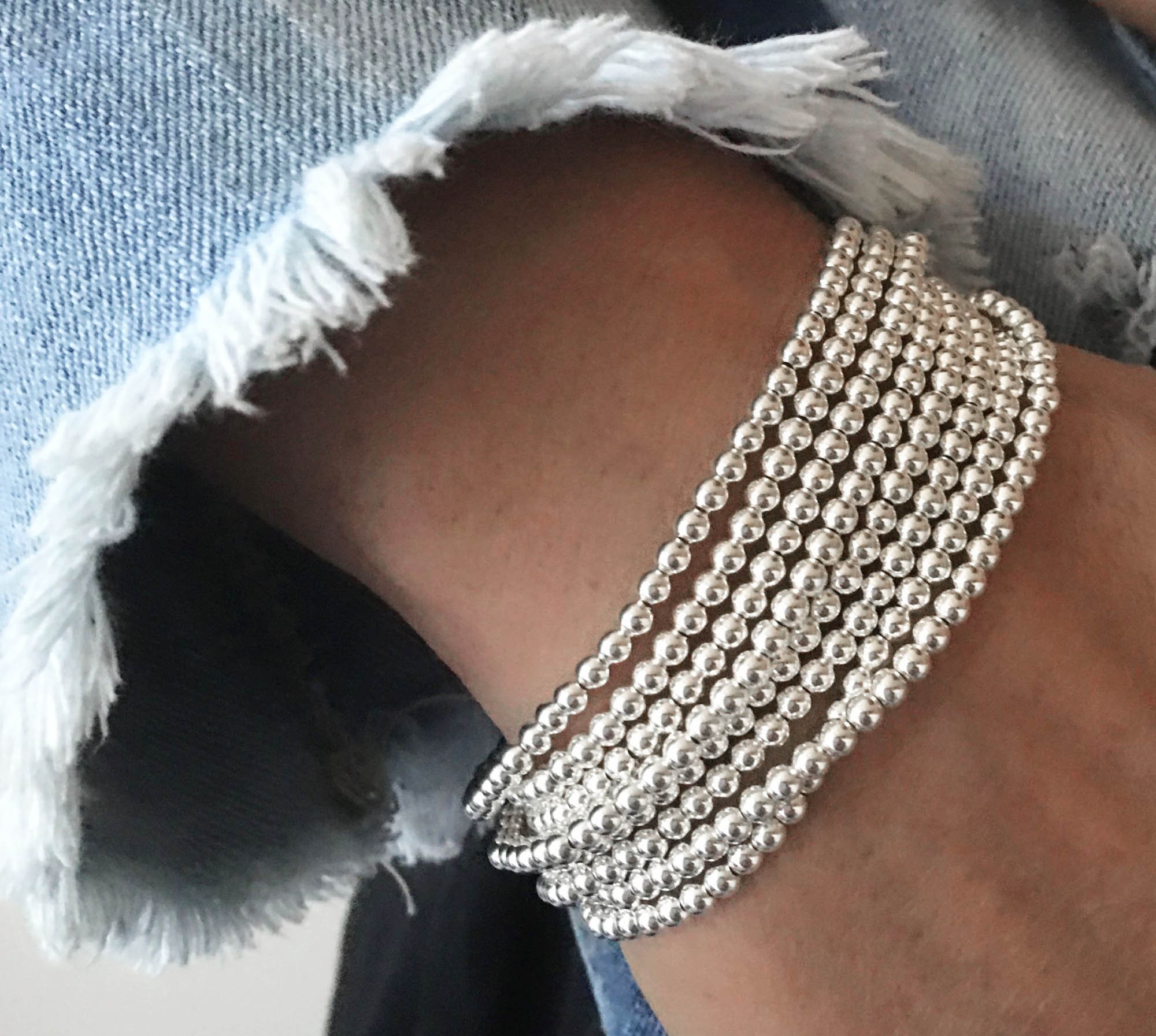 925 Sterling Silver Stretch BraceletBraceletStacked Etsy 925 Sterling Silver Stretch BraceletBraceletStacked Etsy