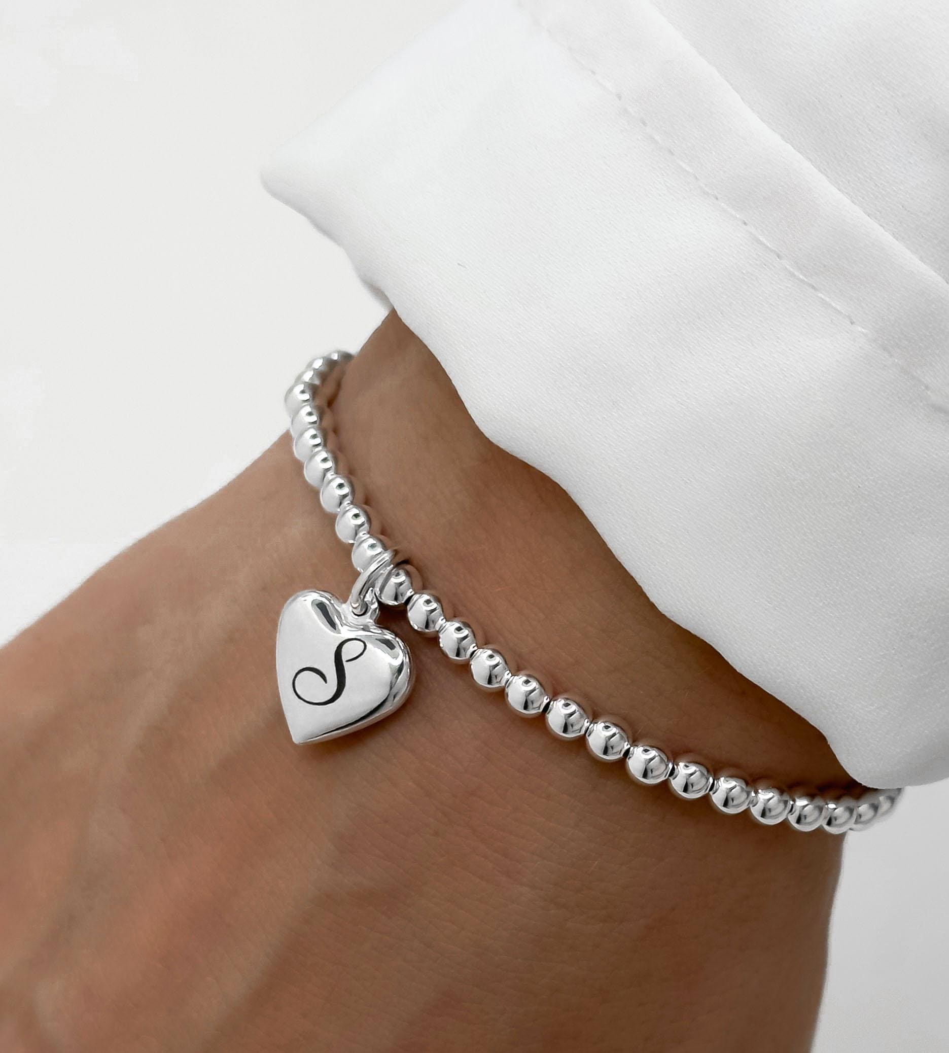 Gleamart Bracciale A Corda Regolabile In Acciaio Inox Con Ciondolo Cuore E Iniziale - 3