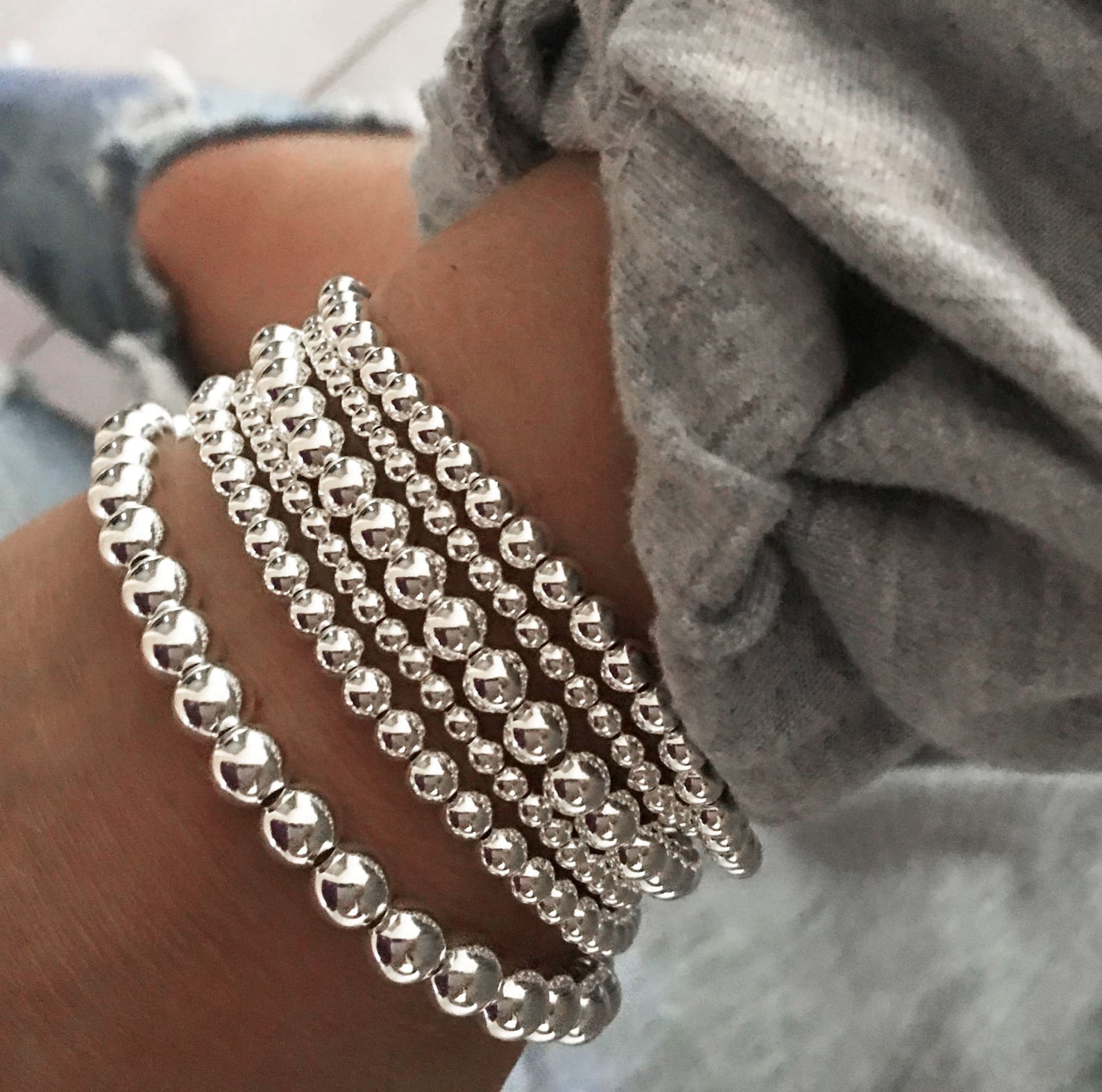 925 Sterling Silver Stretch Bracelet 6mm 8mm Bracelet Etsy