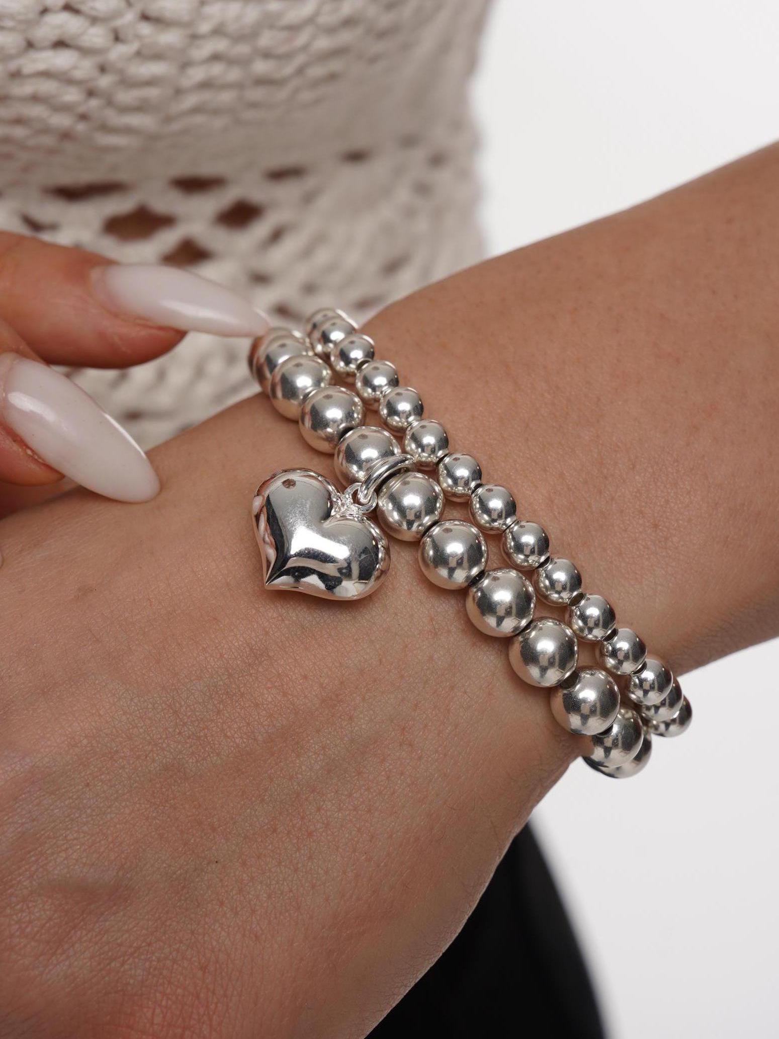 FGT Ciondolo a forma di cuore per compleanno, anniversario, compatibile con braccialetti Pandora Moments in argento con stelle scintillanti, Misura unica, Rame Zirconia cubica, Nessuna pietra preziosa