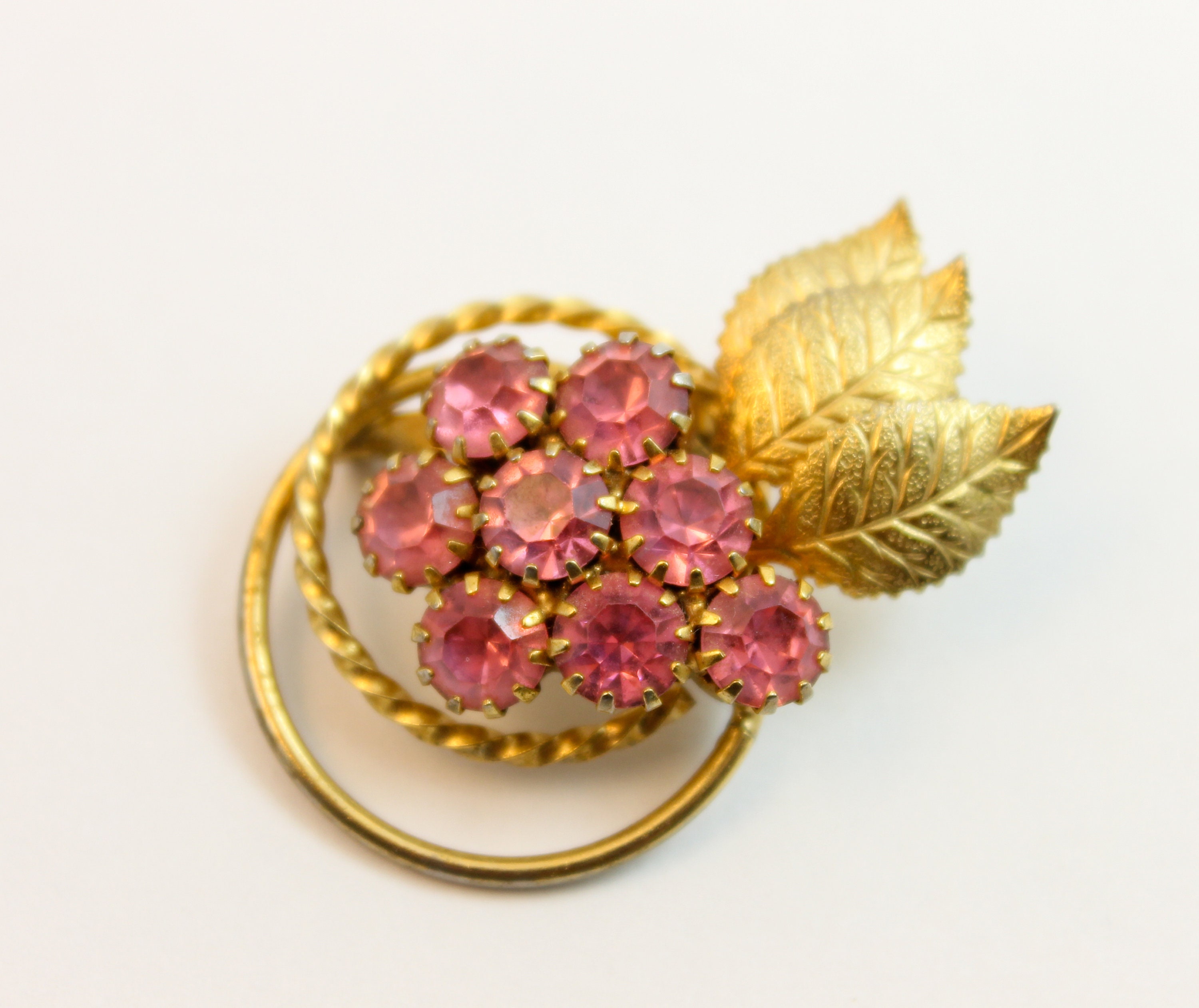Vintage Brooch Gold Tone Metal Pink Rhinestones Evening Etsy UK