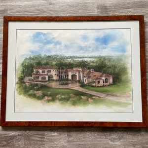 Vintage Architectural Watercolor, Signed Framed, Wall Art, Home Décor, Drawing