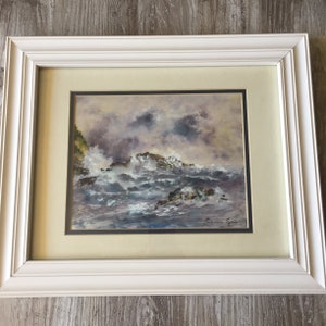 Watercolor Print Vintage Art by Artist Jacqueline Tyree 17 x 14 Framed Matted Seascape