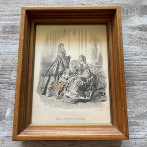 Original Antique Lithograph Print Petit Courrier Des Dames 1850's, Framed