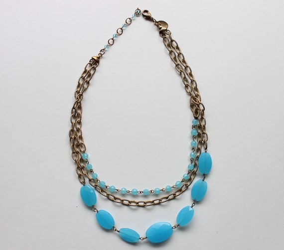 Vintage White House Black Market Necklace Blue Beads Gold Tone
