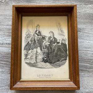Original Antique Lithograph Print Le Follet Fashion Magazine #2173 1850's, Framed