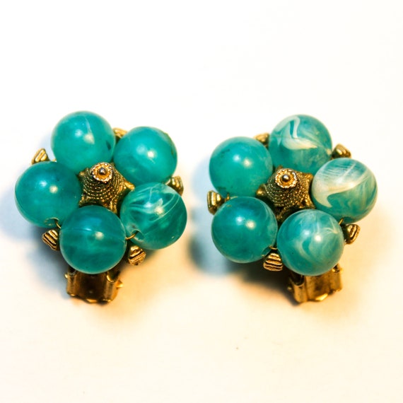 Large Vintage Round Teal Clip on Earrings for Non pierced Ears Costume Jewelry 1980s 1 Etsy