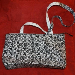 Blue//White Multi-Print Floral Shoulder Bag on White Background