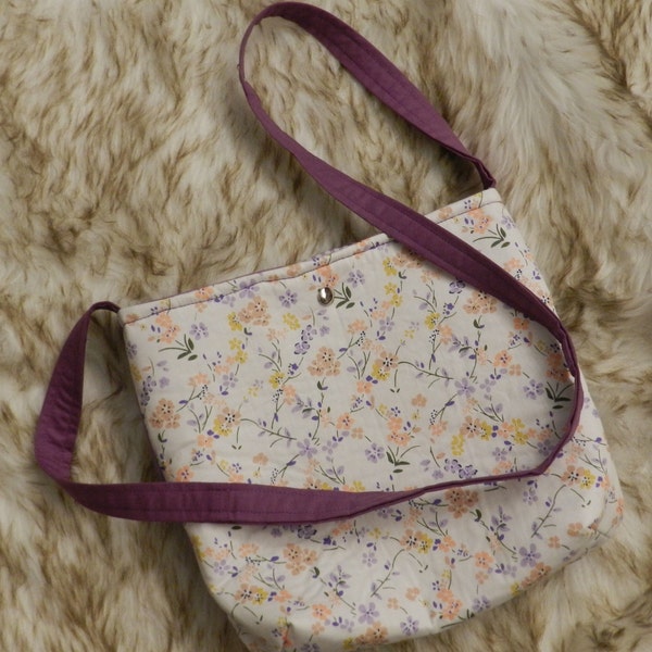 Purple and Yellow Flowered Two-Sided Shoulder Bag