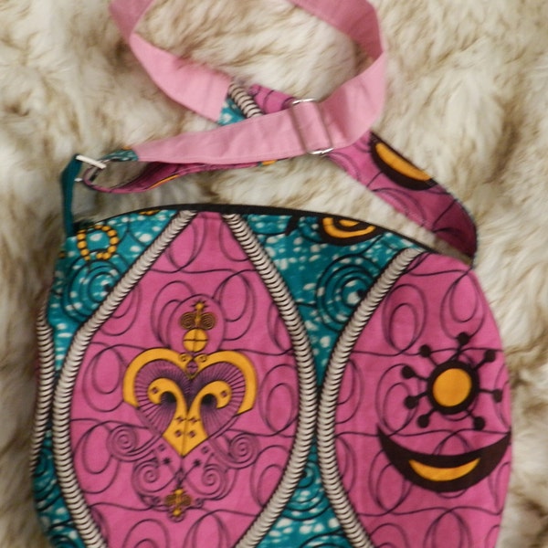 Purple, Green, Yellow, White, and Brown African Print Shoulder Bag