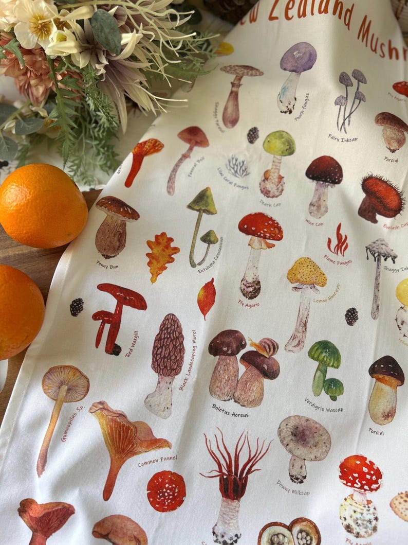 New Zealand Mushroom Cotton Tea Towel image 2