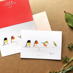 Cartes de vœux - Oiseaux sur un fil avec enveloppes