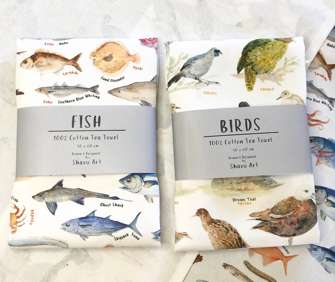 Pre Order Tea Towels New Zealand Birds / Fish / Butterflies Etsy