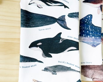 Cotton Tea Towels- NZ Whales & Dolphins tea towels, whales and Dolphins, 100% Cotton