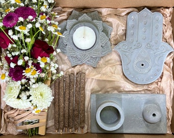 Spiritual Home Tool Kit~ Tealight Candle + Palo Santo Incense Smudge Holders~Smudging Tool Kit