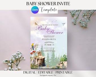 Animal Floral Baby Shower Invitation: Editable Canva Template (Digital)
