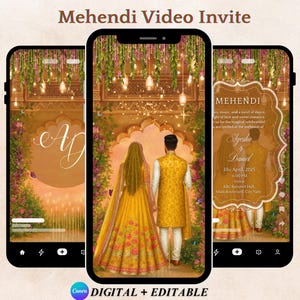 Plantilla de invitación digital Mehndi & Dholki Invitación Mehndi animada Invitación Dholki Invitación Mehendi, invitación Mayoun Mayun Haldi