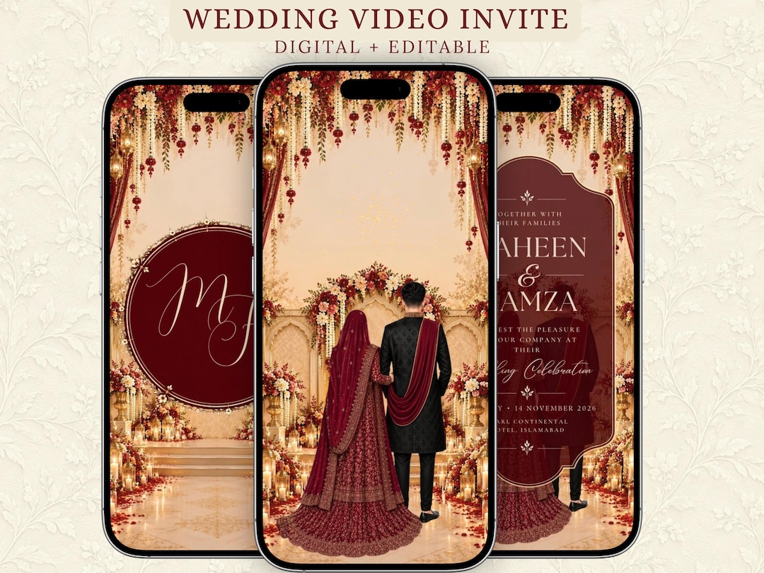 Invitation vidéo de mariage : Modèle Canva Barat/Réception, Invitation ...