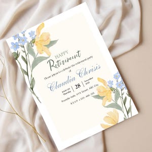 Faire-part de départ en retraite | Invitation florale de fête de départ en retraite | Retraite|  Modèle modifiable Téléchargement instantané | Imprimable | Invitation numérique