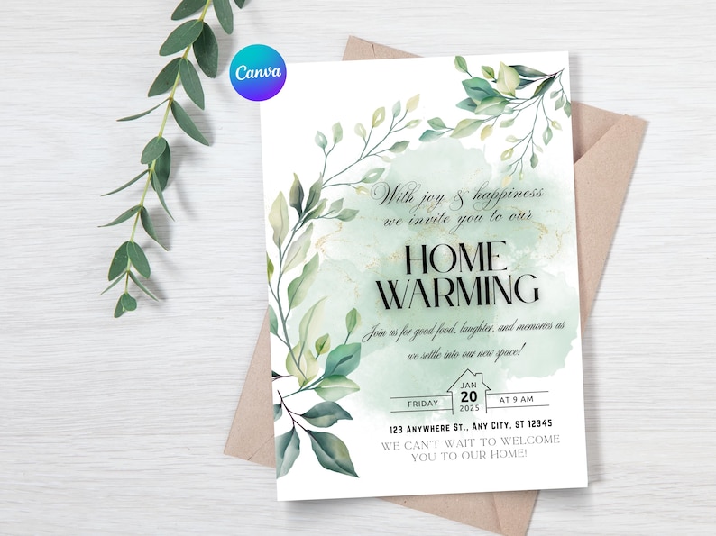 Greenery Housewarming Invitation: Modern Minimalist (canva Template) - Etsy