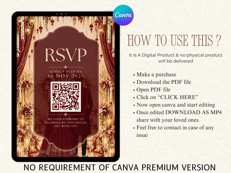 Invitation vidéo de mariage : Modèle Canva Barat/Réception, Invitation ...