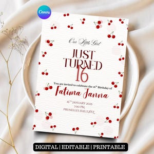 Sweet 16 Birthday Invitation Template, 16th birthday invite, birthday invite, sweet 16 invitation, birthday card, Digital Canva Template