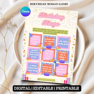 Editable Birthday Bingo Game | Birthday Game for Her/Him | Adult Birthday Party Games | Printable | Birthday Bingo | Canva Editable Template