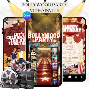 Bollywood Theme Geburtstagseinladung, Canva Vorlage, Geburtstagseinladungen, Digitale Einladung, Canva Template, Indisch, Bollywood, Geburtstagskarte