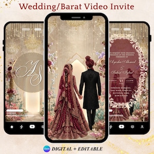 Wedding Video Invite: Barat/Reception Canva Template Barat Wedding Invite Nikkah Invite Muslim Wedding Invite Digital Download Wedding Video